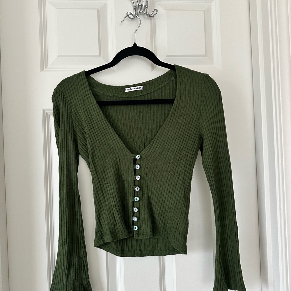 Reformation ribbed green long sleeve